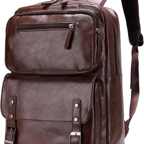 Other - PU Casual Backpack，Men's casual Leather laptop backpack，Daily commuter leather b